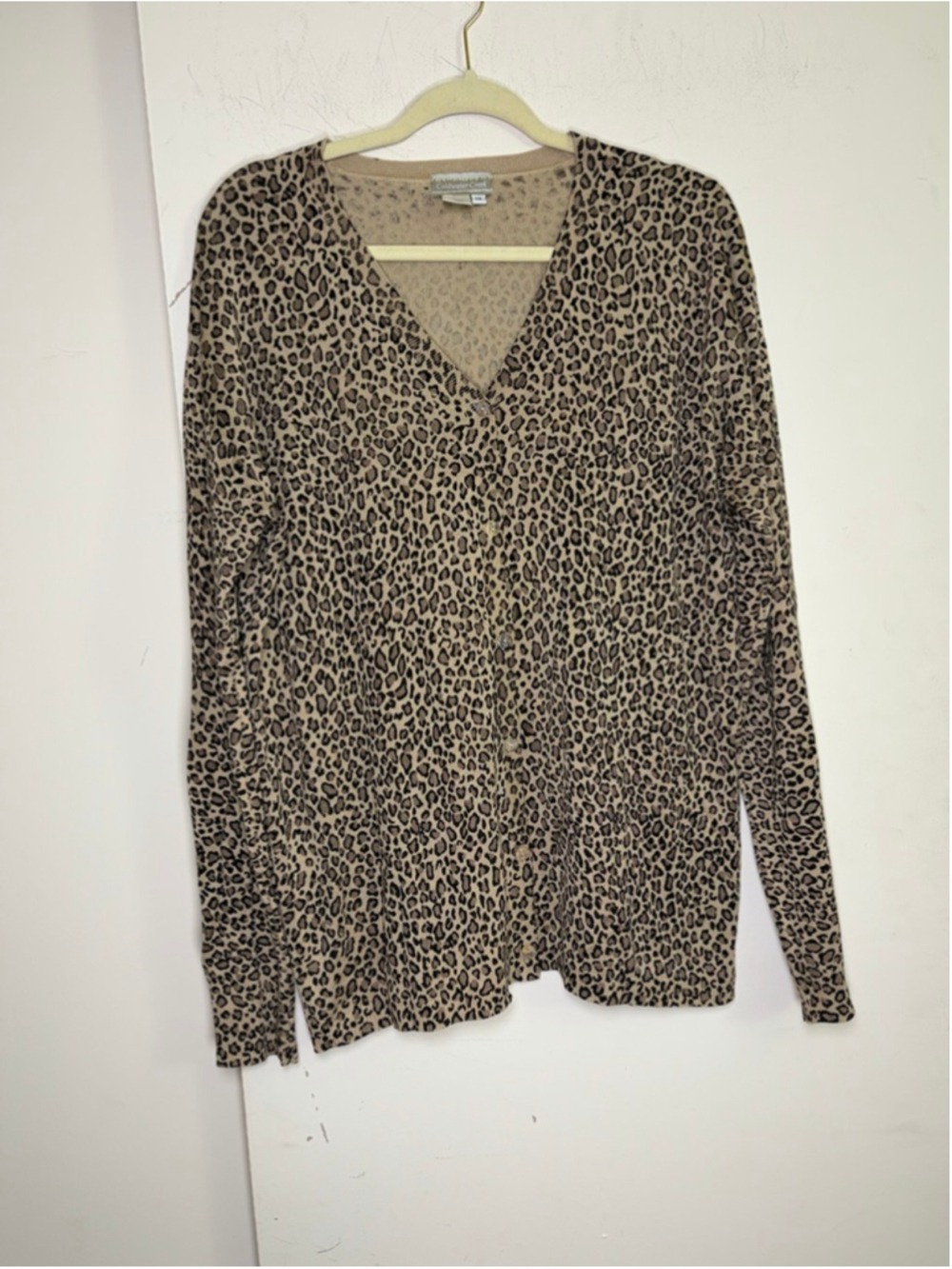 Coldwater Creek Silk Leopard Print V-Neck Cardigan Sweater Tan Brown Size 1X